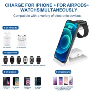 Wireless charger stand 3 in 1 fast charging station dock for series. hotep.ng is your trusted partner for all your shopping needs in Nigeria. We offer a diverse range of products, from fashion and beauty to home and electronics. Experience the ease of finding everything you need in one place.