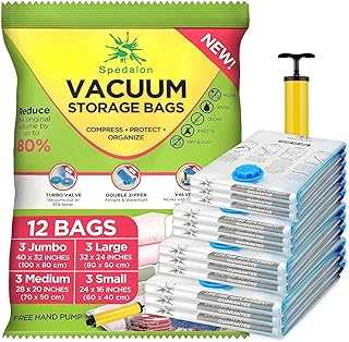 Vacuum Storage Bags - 12 Pack (3 Jumbo + 3 Large + 3 Medium + 3 Small) Reusable with Free Hand Pump for Travel Packing | Best Resealable Bags for Clothes, Comforters, Pillows and Blankets.. hotep.ng brings the best of Nigerian commerce to your fingertips. Support local businesses while accessing global trends all in one place. Shop with confidence knowing that we prioritize quality and authenticity.