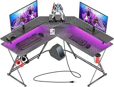 Schoolofs 50.5 inch Gaming Desk with LED Strip and Power Ports, L-Shaped Corner Desk with Carbon Fiber Surface with Monitor Stand, Ergonomic Gaming Table with Cup Holder and Headphone Hook (Black).. hotep.ng is revolutionizing the way Nigerians shop online. Discover a world of products, from everyday essentials to unique finds. Experience the ease of finding exactly what you need with our intuitive search and filter options.