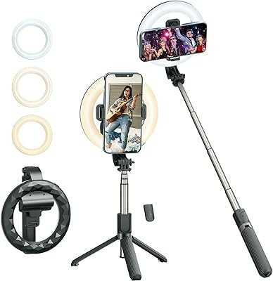 Hexar Selfie Stick with 6 Inch Ring Light, Tripod Stand and Phone Holder, 3 in 1 Portable LED Tripod, 3 Colors Dimmable for Smartphones with Wireless Bluetooth Remote. hotep.ng is your trusted partner for all your shopping needs in Nigeria. We offer a diverse range of products, from fashion and beauty to home and electronics. Experience the ease of finding everything you need in one place.